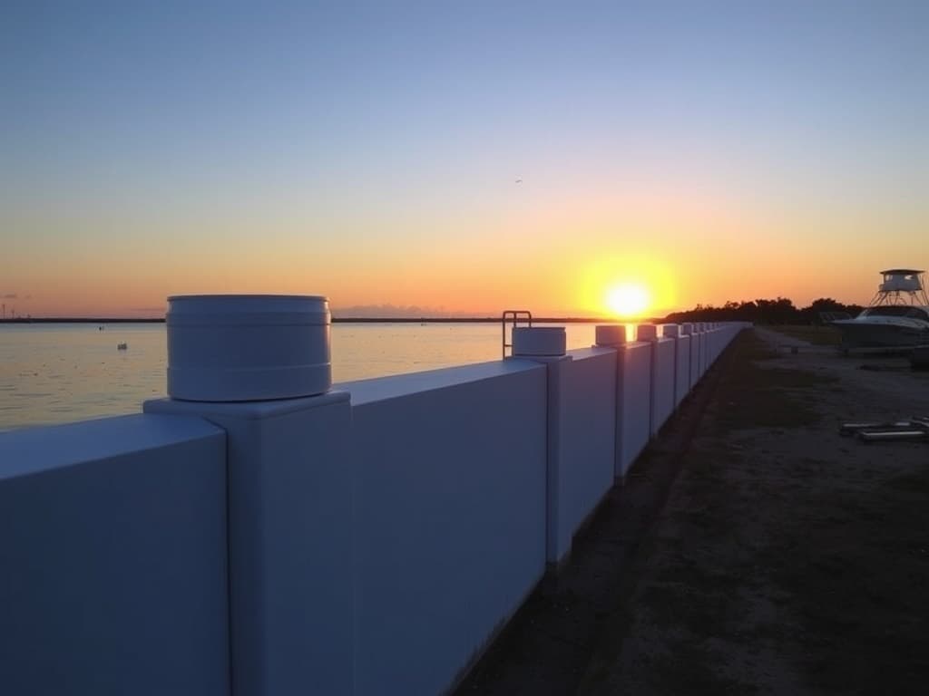 Newly installed vinyl bulkhead along a residential shoreline