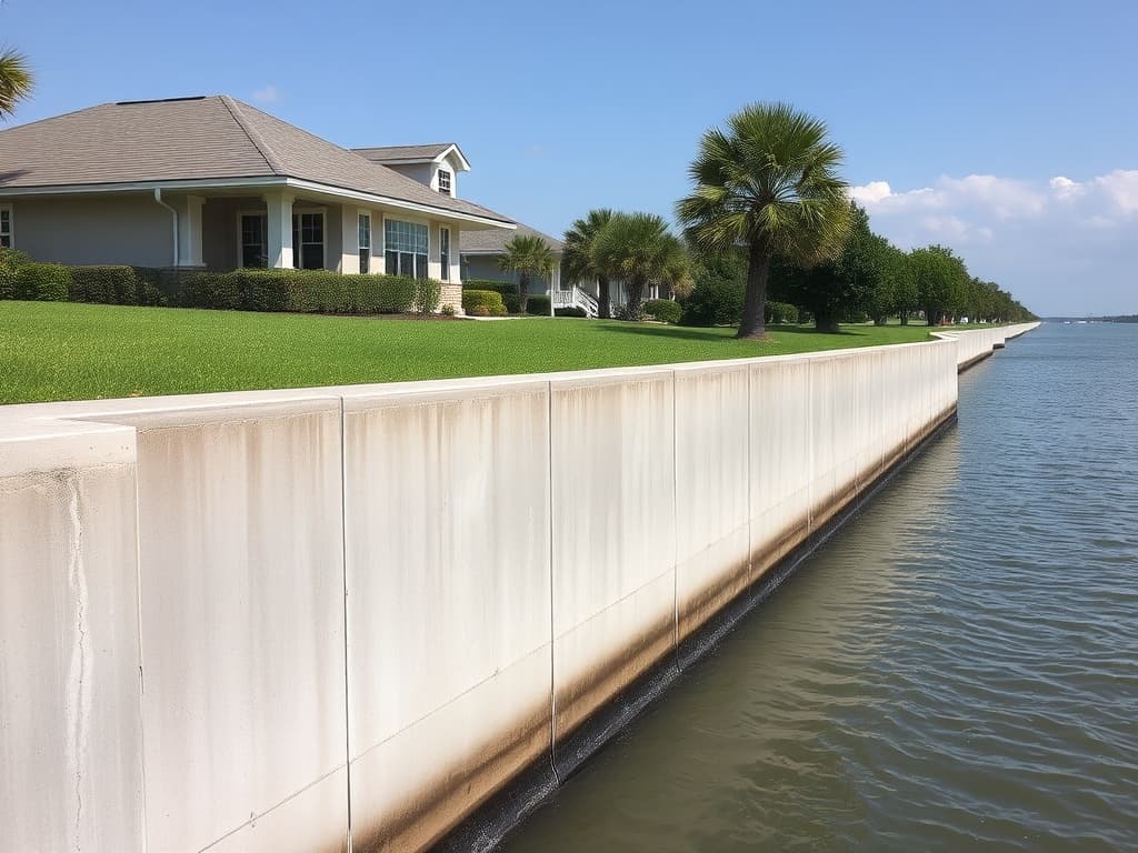 Reinforced concrete seawall protecting a Gulf Coast property