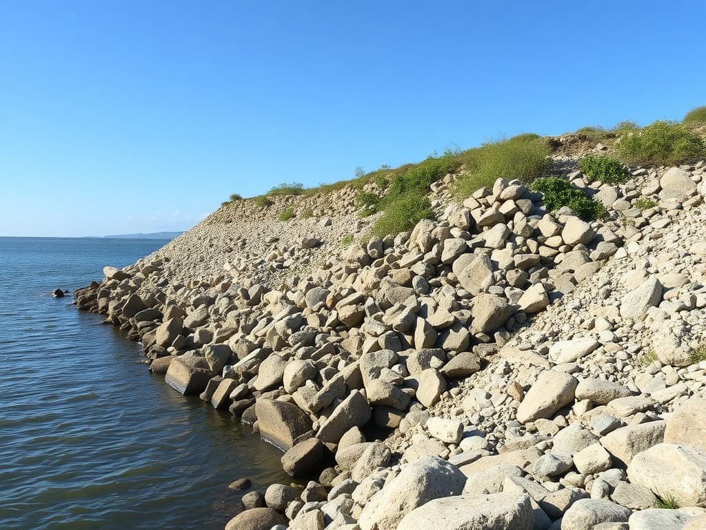 Riprap revetment protecting an eroding bayside bank